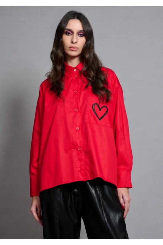 Γυναικείο κόκκινο oversized πουκάμισο - Collectiva Noir Raw Shirt Γυναικείο κόκκινο oversized πουκάμισο - Collectiva Noir Raw Shirt
