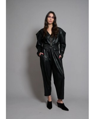 Γυναικείο μαύρο δερμάτινο παντελόνι - Collectiva Noir Retige Pants
