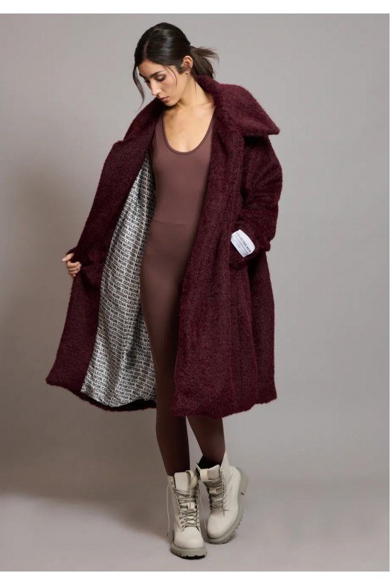 Γυναικείο μπορντό μπουκλέ παλτό - Collectiva Noir Rabbit Coat Γυναικείο μπορντό μπουκλέ παλτό - Collectiva Noir Rabbit Coat