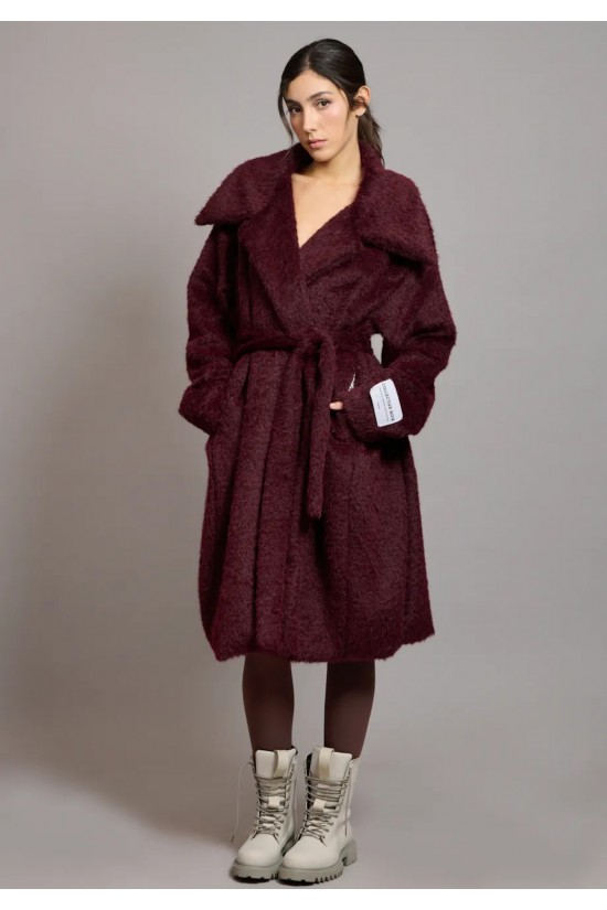 Γυναικείο μπορντό μπουκλέ παλτό - Collectiva Noir Rabbit Coat Γυναικείο μπορντό μπουκλέ παλτό - Collectiva Noir Rabbit Coat