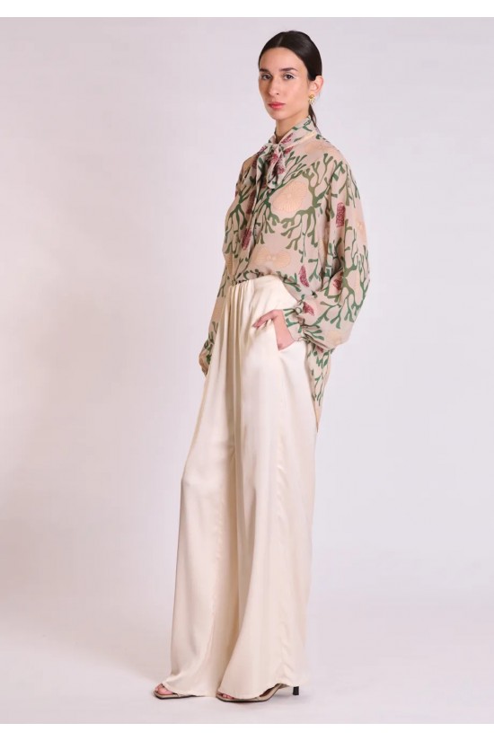 Γυναικεία σατέν φαρδιά παντελόνα - Collectiva Noir Blossom Pants