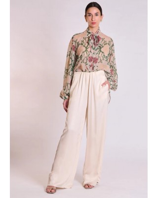 Γυναικεία σατέν φαρδιά παντελόνα - Collectiva Noir Blossom Pants