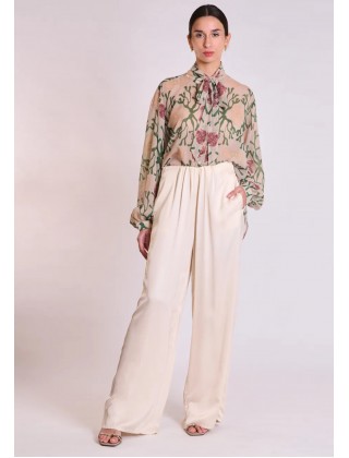 Γυναικεία σατέν φαρδιά παντελόνα - Collectiva Noir Blossom Pants