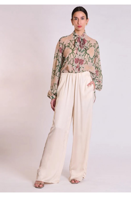 Γυναικεία σατέν φαρδιά παντελόνα - Collectiva Noir Blossom Pants