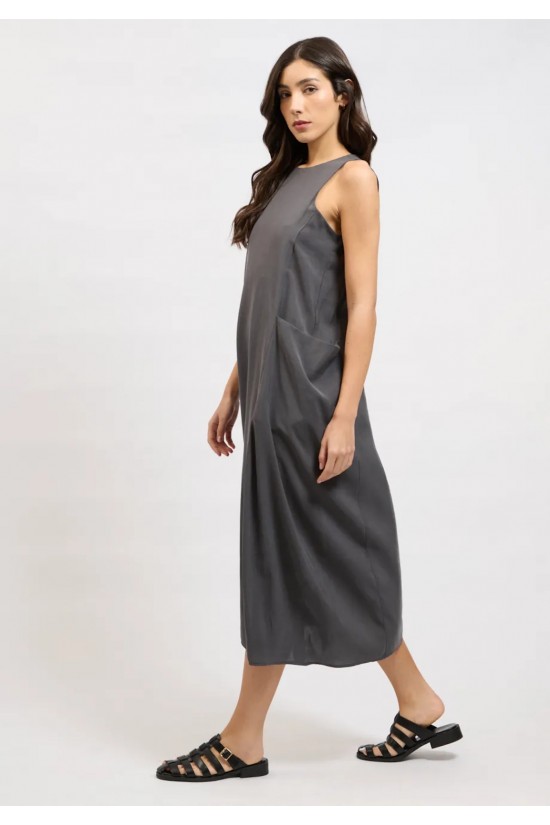 Γυναικείο γκρι αμάνικο φόρεμα με πλαϊνές τσέπες - Collectiva Noir Tarn Dress