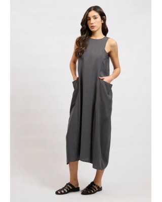 Γυναικείο γκρι αμάνικο φόρεμα με πλαϊνές τσέπες - Collectiva Noir Tarn Dress