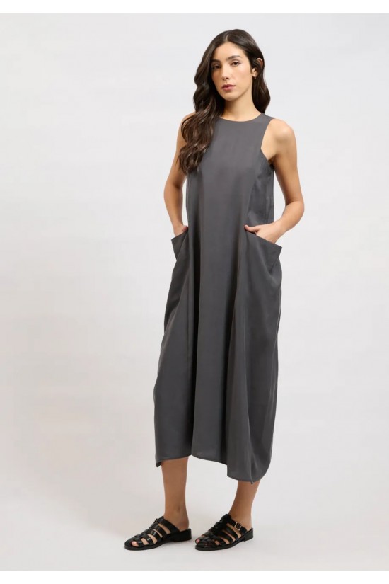 Γυναικείο γκρι αμάνικο φόρεμα με πλαϊνές τσέπες - Collectiva Noir Tarn Dress