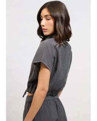 Γυναικείο γκρι cropped κοντομάνικο πουκάμισο - Collectiva Noir Peat Shirt