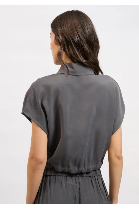 Γυναικείο γκρι cropped κοντομάνικο πουκάμισο - Collectiva Noir Peat Shirt