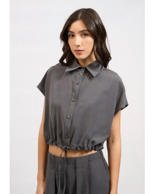 Γυναικείο γκρι cropped κοντομάνικο πουκάμισο - Collectiva Noir Peat Shirt