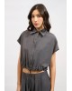 Γυναικείο γκρι cropped κοντομάνικο πουκάμισο - Collectiva Noir Peat Shirt