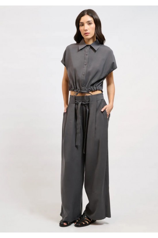 Γυναικείο γκρι φαρδύ παντελόνι - Collectiva Noir Fawn Pants