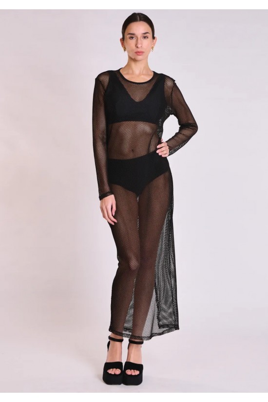 Γυναικείο μάξι μαύρο διχτυωτό φόρεμα - Collectiva Noir Nereus Dress