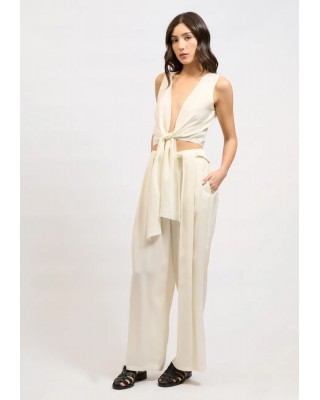 Γυναικείο λευκό φαρδύ παντελόνι - Collectiva Noir Fawn Pants