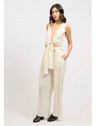 Γυναικείο λευκό φαρδύ παντελόνι - Collectiva Noir Fawn Pants