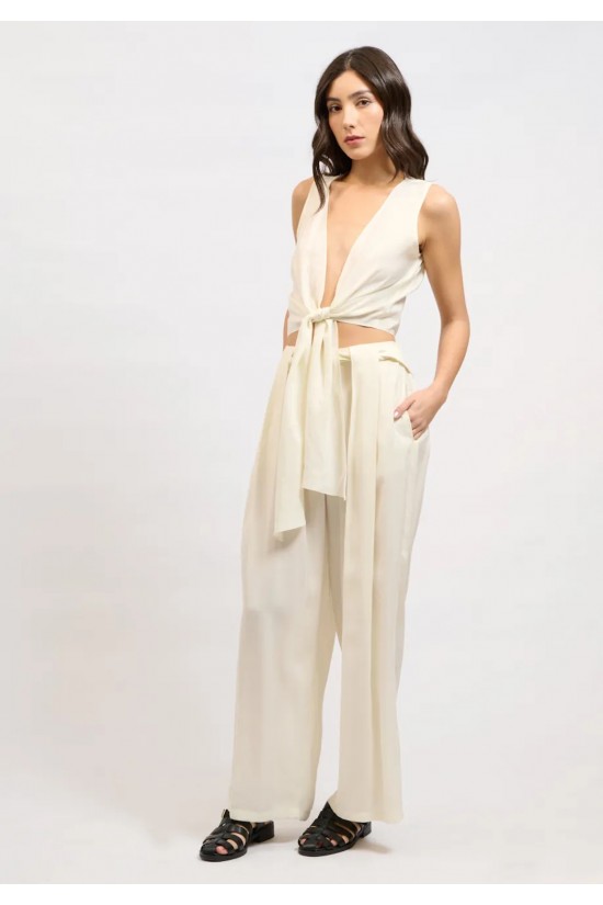 Γυναικείο λευκό φαρδύ παντελόνι - Collectiva Noir Fawn Pants