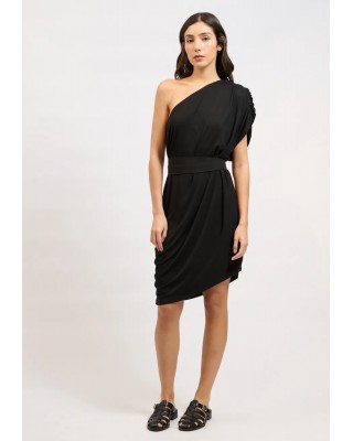 Γυναικείο μαύρο φόρεμα με έναν ώμο - Collectiva Noir Bamboo Dress