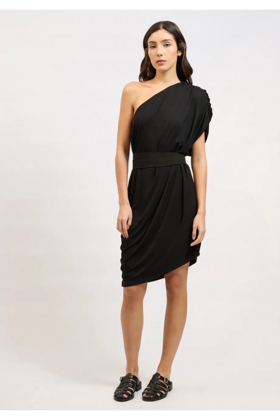 Γυναικείο μαύρο φόρεμα με έναν ώμο - Collectiva Noir Bamboo Dress