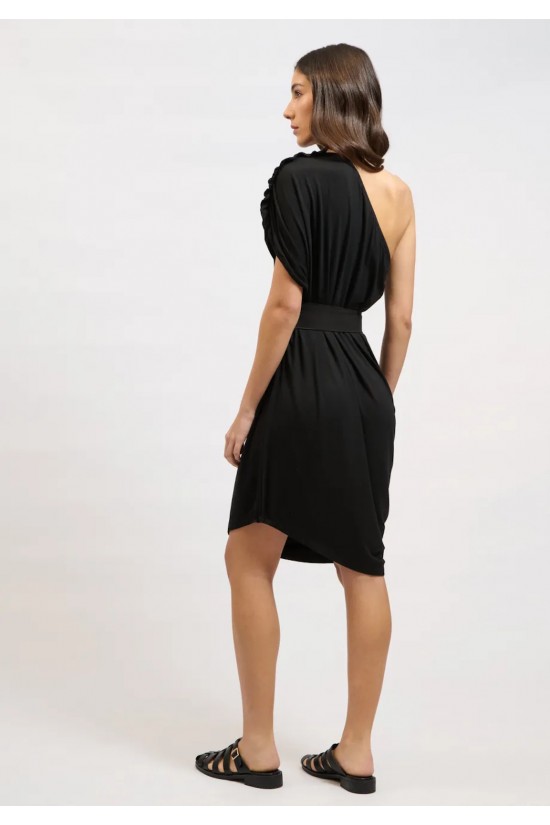 Γυναικείο μαύρο φόρεμα με έναν ώμο - Collectiva Noir Bamboo Dress