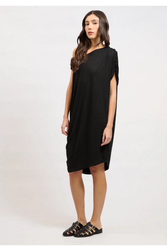 Γυναικείο μαύρο φόρεμα με έναν ώμο - Collectiva Noir Bamboo Dress