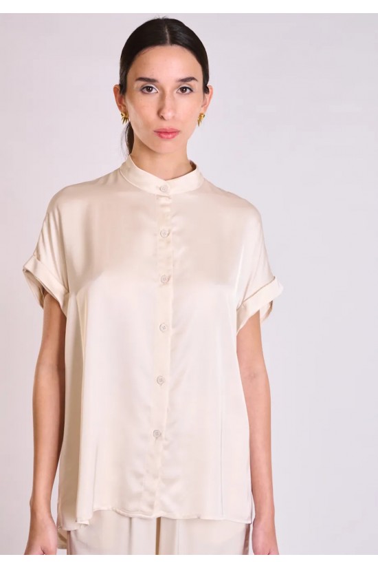 Γυναικείο σατέν κοντομάνικο πουκάμισο - Collectiva Noir Clover Shirt