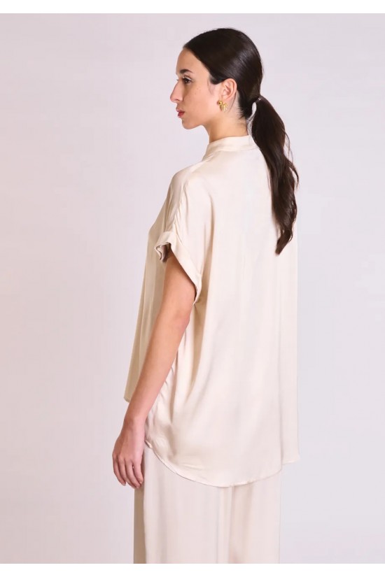 Γυναικείο σατέν κοντομάνικο πουκάμισο - Collectiva Noir Clover Shirt