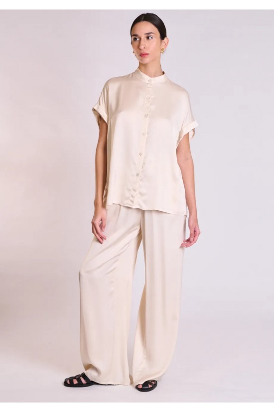 Γυναικείο σατέν κοντομάνικο πουκάμισο - Collectiva Noir Clover Shirt