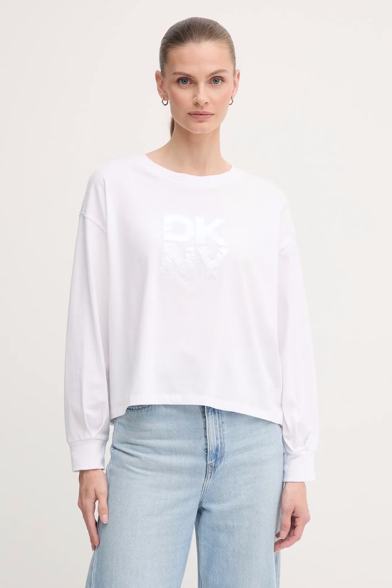 Γυναικεία λευκή μακρυμάνικη μπλούζα με logo - DKNY DJ5T1488 Γυναικεία λευκή μακρυμάνικη μπλούζα με logo - DKNY DJ5T1488