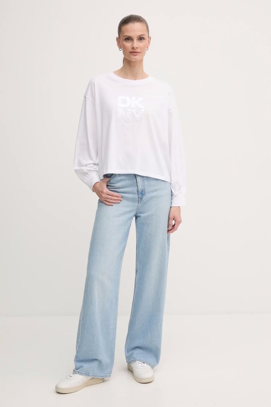 Γυναικεία λευκή μακρυμάνικη μπλούζα με logo - DKNY DJ5T1488 Γυναικεία λευκή μακρυμάνικη μπλούζα με logo - DKNY DJ5T1488