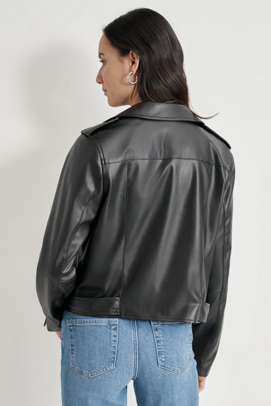 Γυναικείο μαύρο δερμάτινο μπουφάν - DKNY DJ4J6026 Γυναικείο μαύρο δερμάτινο μπουφάν - DKNY DJ4J6026