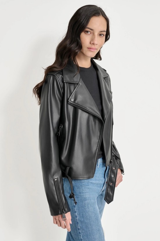 Γυναικείο μαύρο δερμάτινο μπουφάν - DKNY DJ4J6026 Γυναικείο μαύρο δερμάτινο μπουφάν - DKNY DJ4J6026