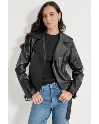 Γυναικείο μαύρο δερμάτινο μπουφάν - DKNY DJ4J6026 Γυναικείο μαύρο δερμάτινο μπουφάν - DKNY DJ4J6026