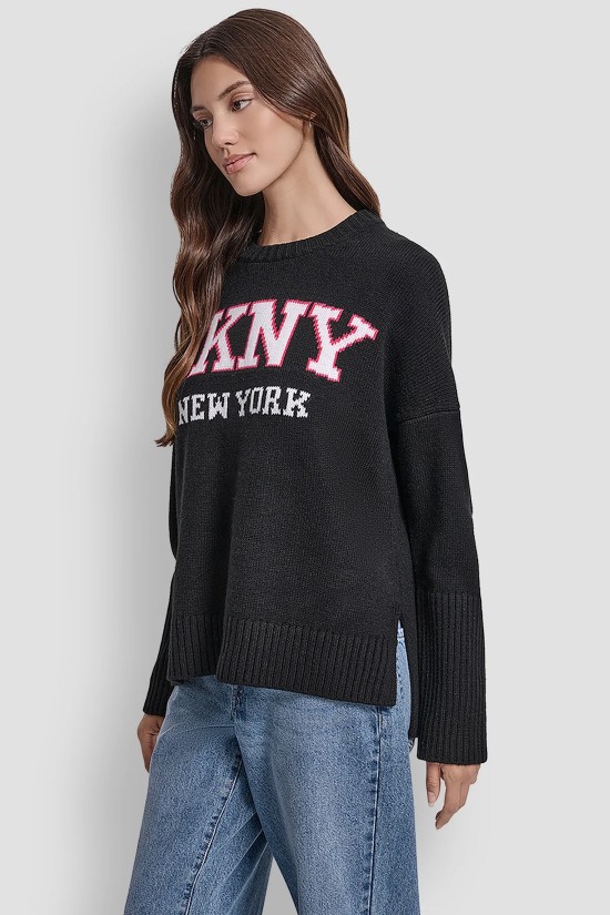 Γυναικείο μαύρο πουλόβερ με λογότυπο - DKNY DJ4RO362 Γυναικείο μαύρο πουλόβερ με λογότυπο - DKNY DJ4RO362