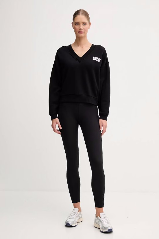 Γυναικείο μαύρο φούτερ με V λαιμό - DKNY DP5T1279 Γυναικείο μαύρο φούτερ με V λαιμό - DKNY DP5T1279