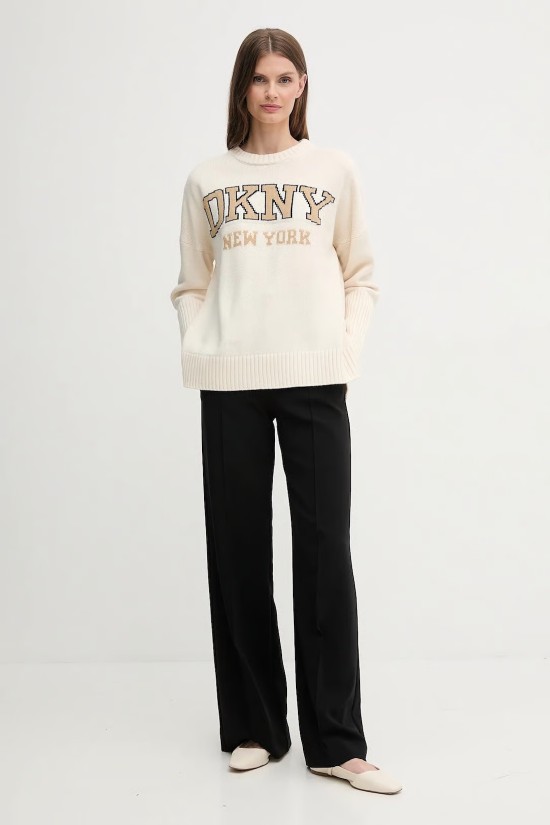 Γυναικείο μπεζ πουλόβερ με λογότυπο - DKNY DJ4RO362 Γυναικείο μπεζ πουλόβερ με λογότυπο - DKNY DJ4RO362