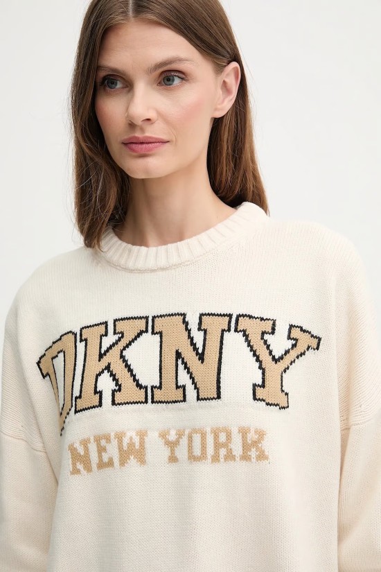 Γυναικείο μπεζ πουλόβερ με λογότυπο - DKNY DJ4RO362 Γυναικείο μπεζ πουλόβερ με λογότυπο - DKNY DJ4RO362