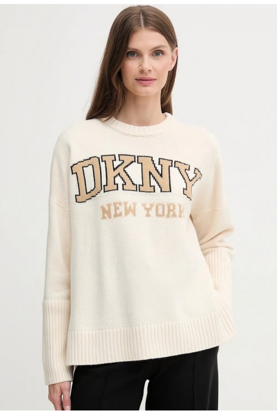 Γυναικείο μπεζ πουλόβερ με λογότυπο - DKNY DJ4RO362 Γυναικείο μπεζ πουλόβερ με λογότυπο - DKNY DJ4RO362