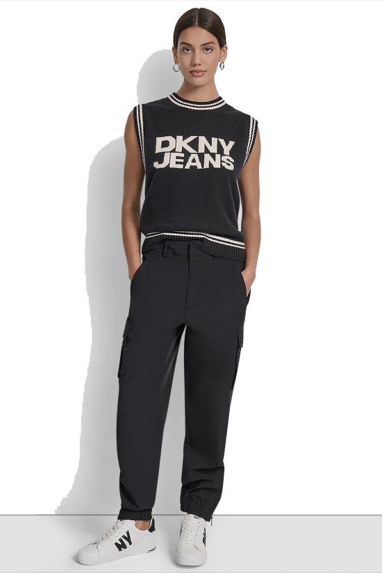 Γυναικείο μαύρο ψηλόμεσο παντελόνι cargo - DKNY DJ5P3087 Γυναικείο μαύρο ψηλόμεσο παντελόνι cargo - DKNY DJ5P3087
