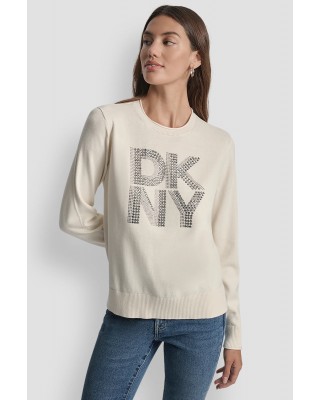 Γυναικείο βαμβακερό εκρού πουλόβερ με λογότυπο - DKNY DJ5R0840