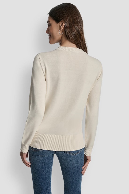 Γυναικείο βαμβακερό εκρού πουλόβερ με λογότυπο - DKNY DJ5R0840