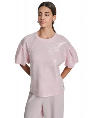 Γυναικεία κοντομάνικη μπλούζα με παγιέτα - DKNY DJ6T1670