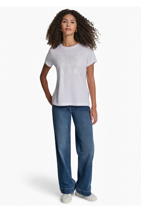 Γυναικεία λευκή κοντομάνικη μπλούζα - DKNY DJ6T1684