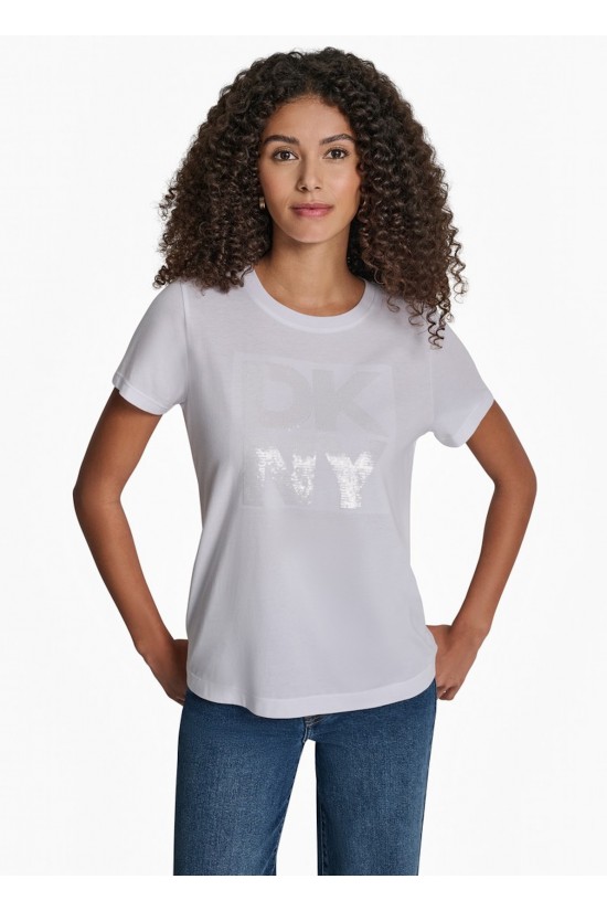 Γυναικεία λευκή κοντομάνικη μπλούζα - DKNY DJ6T1684