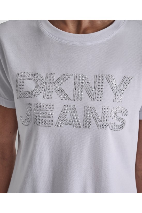 Γυναικεία λευκή κοντομάνικη μπλούζα με λογότυπο - DKNY DJ6T1692
