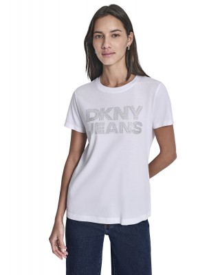Γυναικεία λευκή κοντομάνικη μπλούζα με λογότυπο - DKNY DJ6T1692