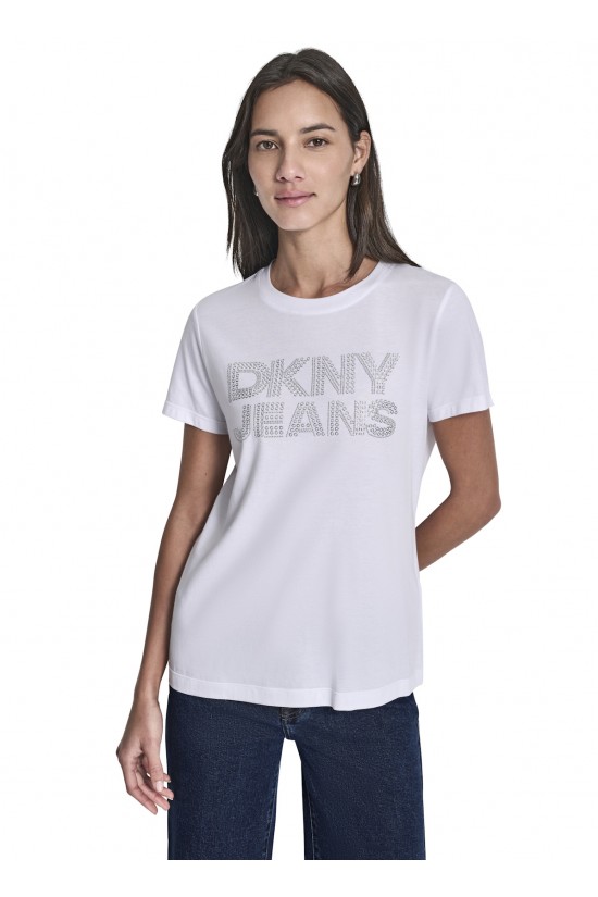 Γυναικεία λευκή κοντομάνικη μπλούζα με λογότυπο - DKNY DJ6T1692
