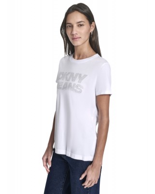 Γυναικεία λευκή κοντομάνικη μπλούζα με λογότυπο - DKNY DJ6T1692