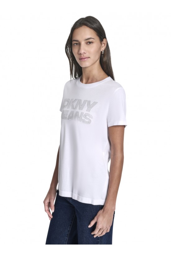 Γυναικεία λευκή κοντομάνικη μπλούζα με λογότυπο - DKNY DJ6T1692