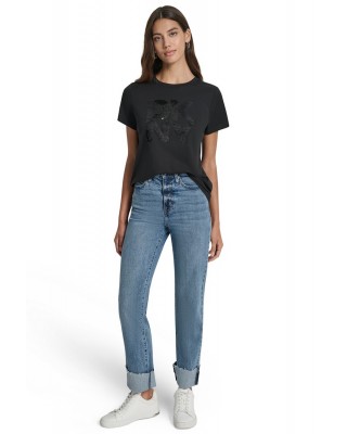 Γυναικεία μαύρη κοντομάνικη μπλούζα - DKNY DJ6T1684