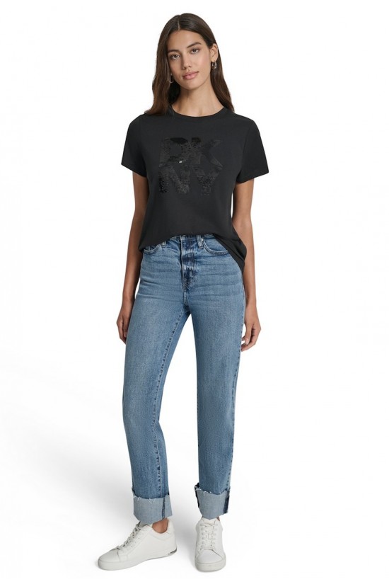 Γυναικεία μαύρη κοντομάνικη μπλούζα - DKNY DJ6T1684